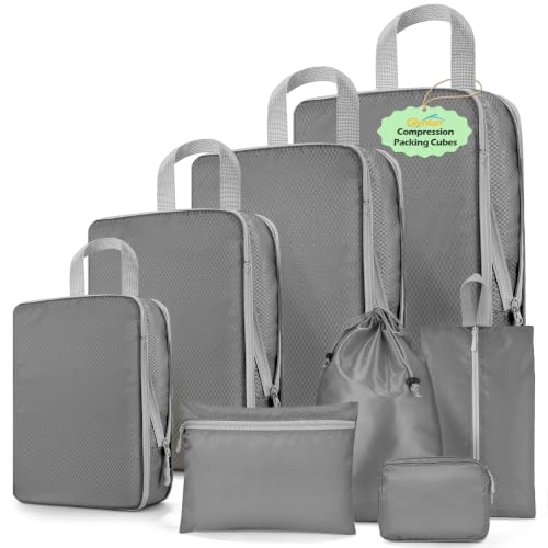 8-Set Compression Packing Cubes for Travel - color: Dark Gray