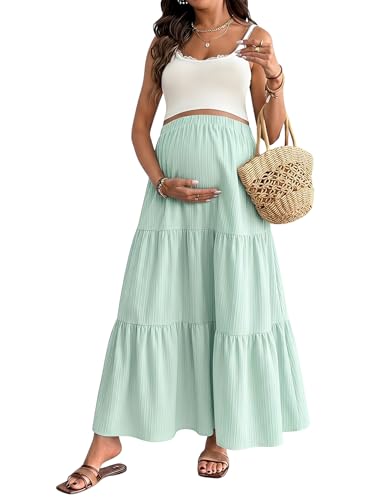 MakeMeChic Women's Maternity Ruffle Maxi Skirt - color: Green, size: Small