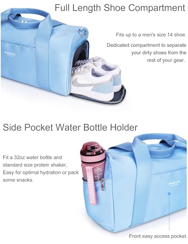 19" Blue Personal Gym Bag for Women,with Shoe Compartment & Wet Pocket - color: Blue, size: 19" Medium Size
