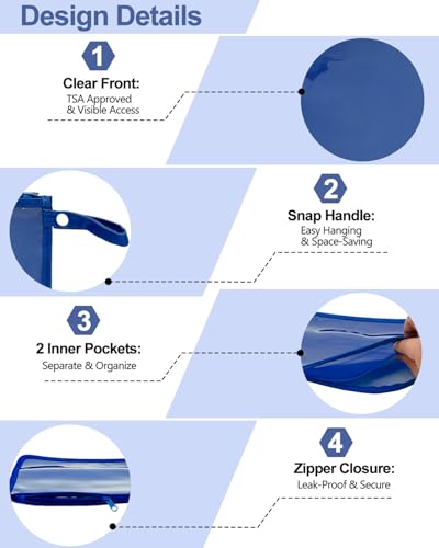 babygoal TSA Approved Blue Clear Travel Organizer Bags 3 Pack - color: Blue