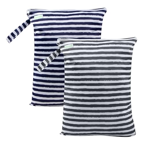 wegreeco Wet Dry Bag for Baby Swimsuit, Small Wet Dry Bag for Clothes Diaper and Breast Pump Parts, Large Baby bag for Travel,Gym Clothes,Beach,Pool,Extra Clothes (Black&Grey Stripes) - color: Stripes