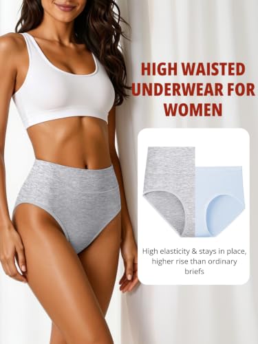 Women’s Cotton Underwear, High Waist, Full Coverage Briefs, 5 Pack - color: Black/Coffee Brown/Camel/Deep Apricot/Heather Gray, size: 4X-Large