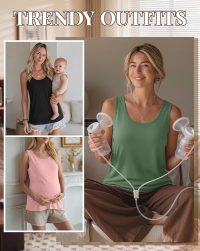 4 Pack Women's Nursing Tank Tops - color: Black, Fruit Green, Light Pink, Haze Blue, size: Medium