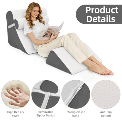 Wedge Pillow Set for After Surgery,White/Dark Grey,4PCS-22 - color: White/Dark Grey, size: 4PCS-22''