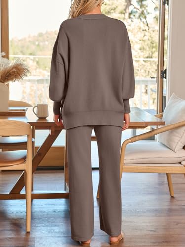 LILLUSORY Women 2 Piece Matching Lounge Sweater Sets 2026 Fall Outfit - color: Nutmeg, size: Large