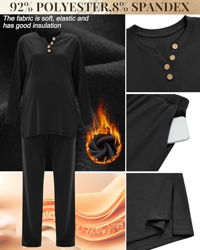 2 Piece Thermal Maternity Lounge Set - color: Black, size: X-Large