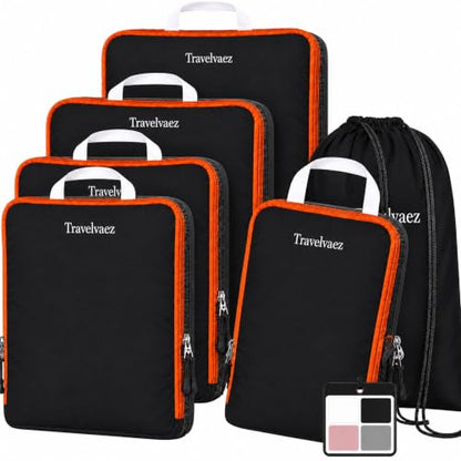 6 Set Large Compression Packing Cubes for travel. - color: Black