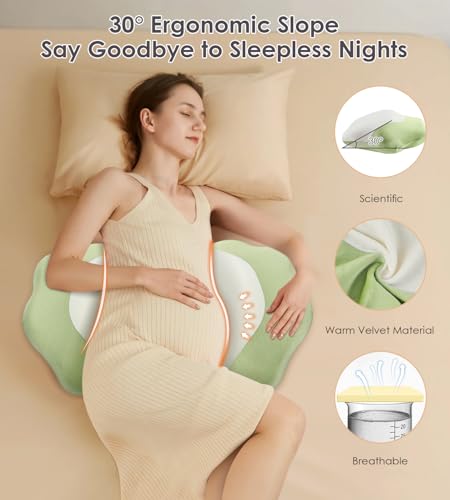 DONAMA Memory Foam Pregnancy Pillow Maternity Wedge Pillow for Side Sleeper - color: Dark Green
