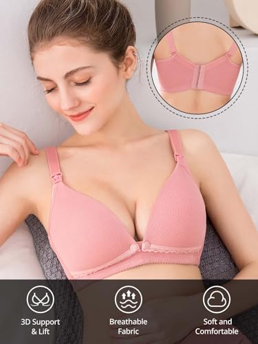 Pink Cotton Nursing Bras, Dual Clips Padded Pregnancy Bra - size: (34) C
