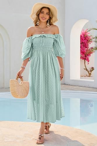 R.Vivimos Women Summer Cotton A Line Flowy Long Dresses - color: Green-1, size: X-Large