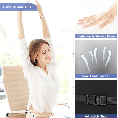 BYMECOST Cooling Lumbar Support Pillow for Car,Memory Foam Car Back Cushion - color: Grey Cooling Fabric