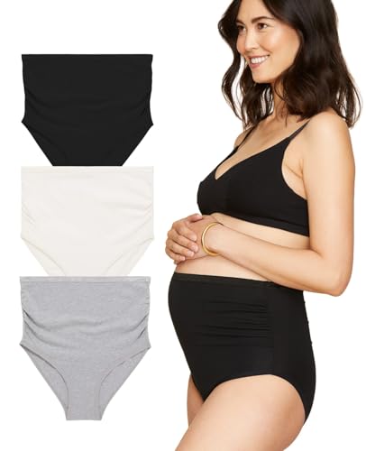 Subset Women's Organic Cotton Maternity Above the Belly Briefs,Knickey 3 Pk - color: Carbon + Lunar + Cloud, size: Small