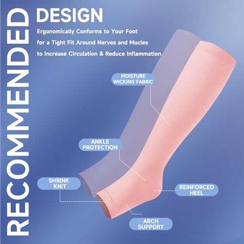 bropite Open Toe Compression Socks for Women，3 Pairs Toless Knee-High Socks - color: D-dbgp Open, size: Small-Medium