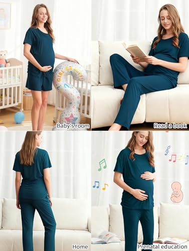 DANSHOW Women Nursing Pajamas Set Breastfeeding Loungewear - color: Navy, size: Small