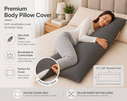 EVOLIVE Body Pillow Cover 21"x54", Microfiber Hidden Zipper (Charcoal Grey) - color: Charcoal Grey