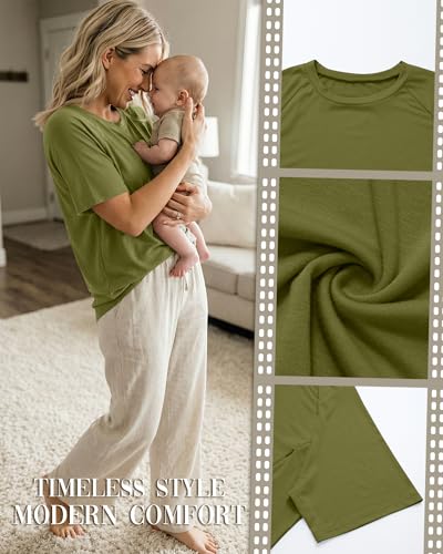 3 Pack Women's Oversized Nursing Tops - color: Grass Green, Light Purple, Black, size: Medium