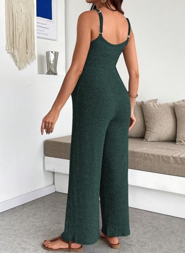 BLENCOT Maternity Ribbed Jumpsuit Stretchy One Piece Wide Leg Romper - color: Dark Green, size: XX-Large