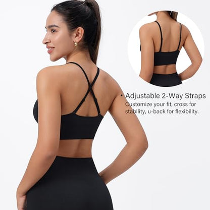 Women's V Neck Sports Bras, Adjustable Seamless Wireless Padded Bralettes - color: Black White Gray 3 Pack, size: Large