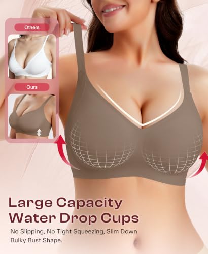 Werena Jelly Minimizer Bras for Women Wireless Plus Size Push Up Bra - color: Coffee, size: Small
