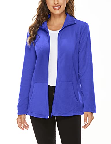 Hibelle Women's Outdoor Full-Zip Thermal Fleece Jacket with Pockets - color: 206-royal Blue, size: Medium
