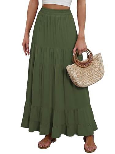 ANRABESS Women’s Summer Flowy Maxi Skirts with Pockets - color: Dark Green, size: Medium