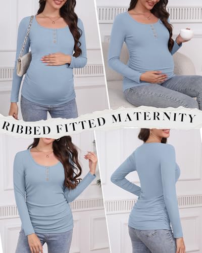 4 Pack Maternity Long Sleeve Shirts Pregnancy Tops - color: Black, Dark Gray, White, Gray-blue, size: Small