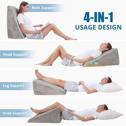 Sasttie Wedge Pillow 24x24x12 inch, Memory Foam Bed Wedge, Solid Warm Gray - color: Solid Warm Gray, size: 24x24x12 inch