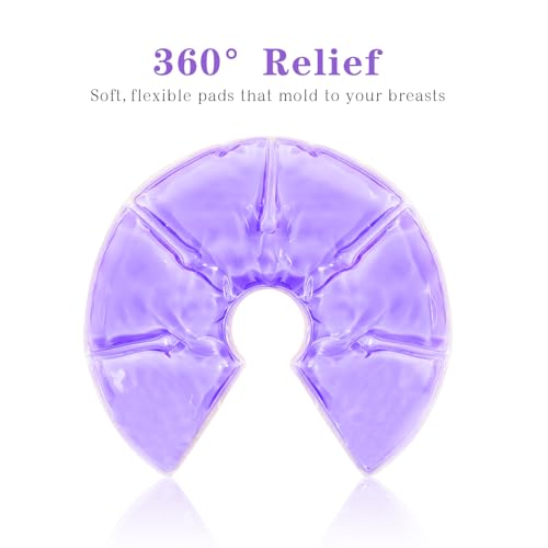 Breast Therapy Ice Packs Hot Cold 2 Pack Gel Pads for Breastfeeding Relief - color: Purple