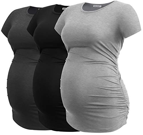 Smallshow Women's Side Ruched Tunic Maternity Shirts 3 Packs - color: Dim Grey-black-grey(3 Pack), size: Small
