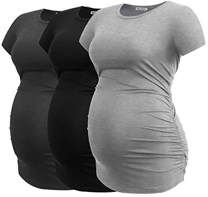 Smallshow Women's Side Ruched Tunic Maternity Shirts 3 Packs - color: Dim Grey-black-grey(3 Pack), size: X-Large