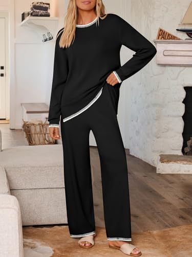 LILLUSORY Lounge Sets Womens 2 Piece Matching 2026 Fall Knit Sweater Set - color: Black, size: Large