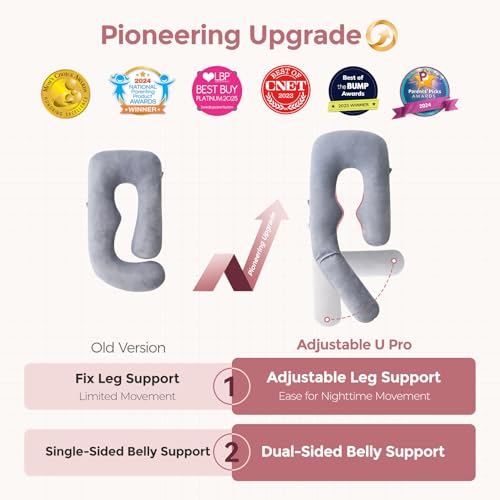 Momcozy Pregnancy Pillow for Sleeping - Dreamlign U Pro Maternity Pillow - color: Grey