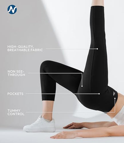 Nirlon Cotton Capri Leggings with Pockets 3/4- CottoNIR - color: Black, size: 20