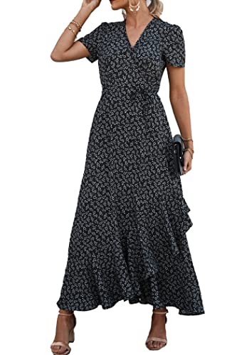 PRETTYGARDEN Women's Boho Floral Summer Maxi Dresses - color: Black, size: X-Large