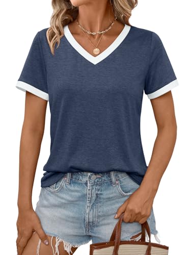 AUTOMET Womens Short Sleeve T-Shirts V Neck Summer Tops Comfy Clothes 2026 - color: Navy, size: X-Large