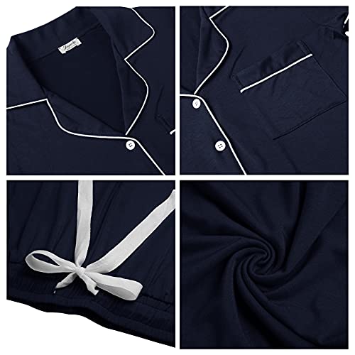 Cherrydew Women's Bamboo Viscose Cooling Button Up Pajama Shorts Set - color: Navy, size: Small