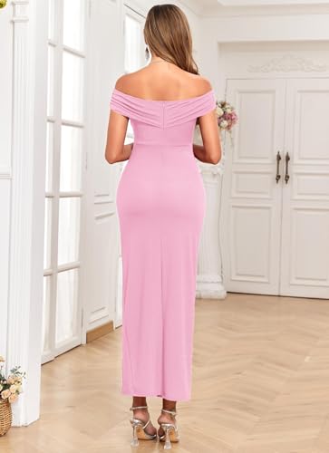 AISWI Sparkly Off-Shoulder Maternity Dress - color: Light Pink, size: X-Large