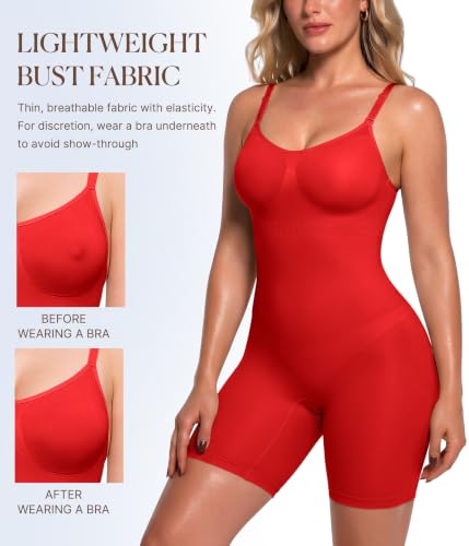 BRABIC Bodysuits for Women Seamless Shapewear Tummy Control Body Shaper - color: Red, size: Medium