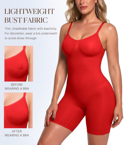 BRABIC Bodysuits for Women Seamless Shapewear Tummy Control Body Shaper - color: Red, size: Medium