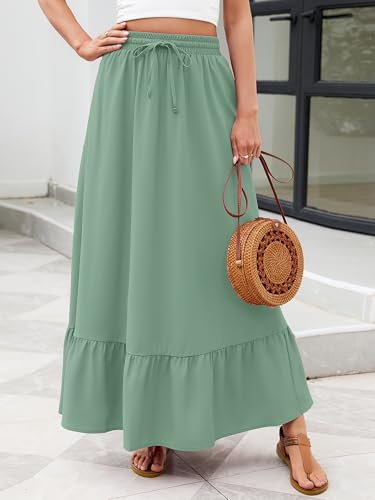 Heymoments High Waisted Maxi Skirts for Women with Pockets - color: A02-light Green, size: Large