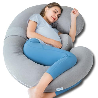 QUEEN ROSE Cooling E Shaped Pregnancy Pillows, Detachable Maternity Body Pillow for Sleeping, Grey - color: Grey