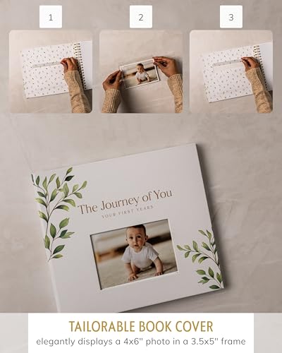 Personalized Baby Book, 4x6 Photo Cover, First 5 Years, Botanical Keepsake - color: Tranquil Greens