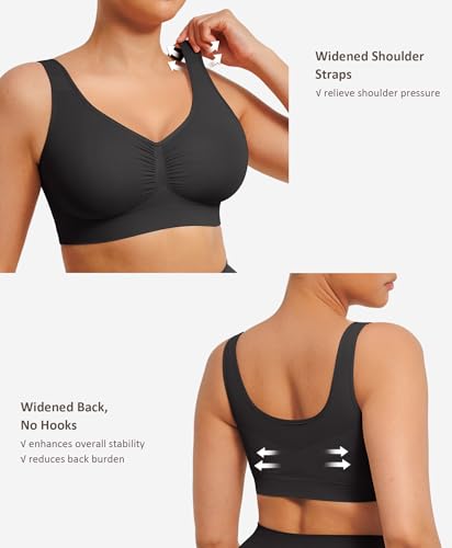 FeelinGirl Seamless Everyday Bras for Women No Underwire with Wide Straps - color: Black, size: X-Large