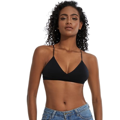 Seamless Bra for Women Low Back Bralette Wirefree Spaghetti Bra with Padded Removeable - color: Black, size: Large