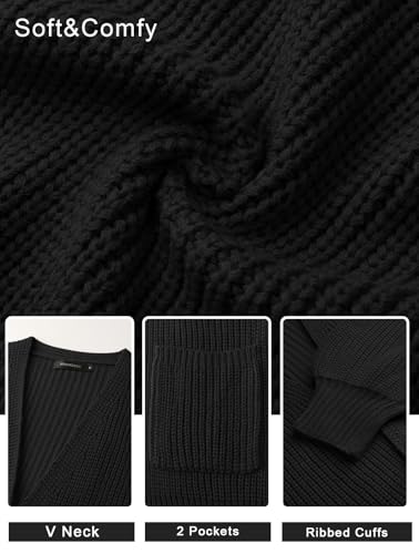 MEROKEETY Long Sleeve Oversized Cardigan Sweaters for Women - color: Black, size: X-Large