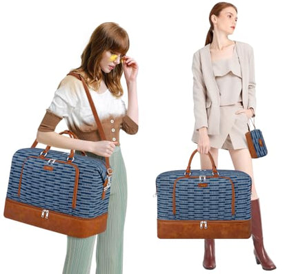 TIBES Travel Weekender Bag for Women, Overnight Bag with Shoe Compartment - color: T-Dark Blue