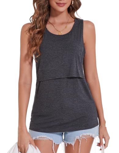 Sosolism Women’s Maternity Nursing Tank Top for Breastfeeding S-XXL - color: Dark Grey, size: Large