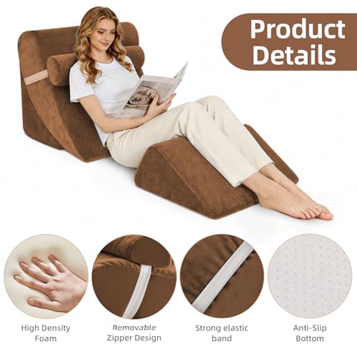 Wedge Pillow Set for After Surgery,Dark Brown,4PCS-22 - color: Dark Brown, size: 4PCS-22''