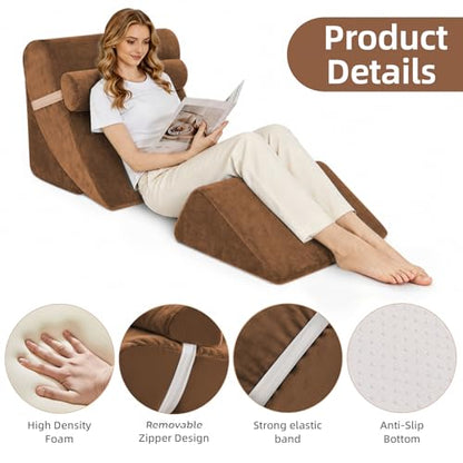 Wedge Pillow Set for After Surgery,Dark Brown,4PCS-22 - color: Dark Brown, size: 4PCS-22''