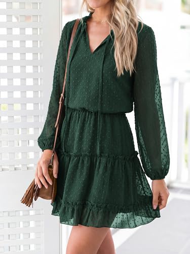 BTFBM Long Sleeve Dress for Women Fall 2026 - color: Dot Dark Green, size: Small